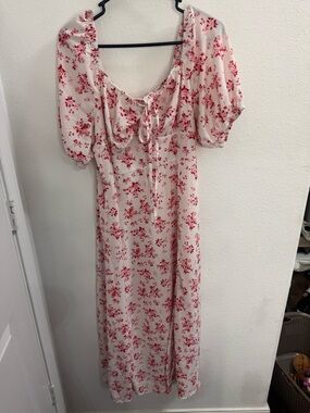 Floral Tie-Front Maxi Dress in Cream and Red